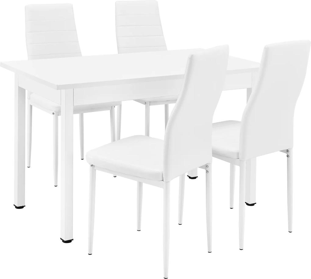 [en.casa]® Set design Emma masa bucatarie cu 4 scaune, masa 120 x 60 cm, scaun 96 x 43 cm, MDF/piele sintetica, alb
