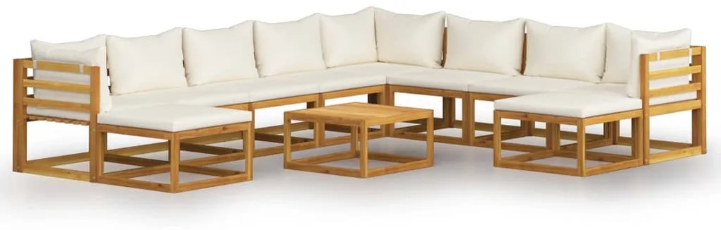 3057648 vidaXL Set mobilier grădină cu perne 11 piese crem lemn masiv acacia
