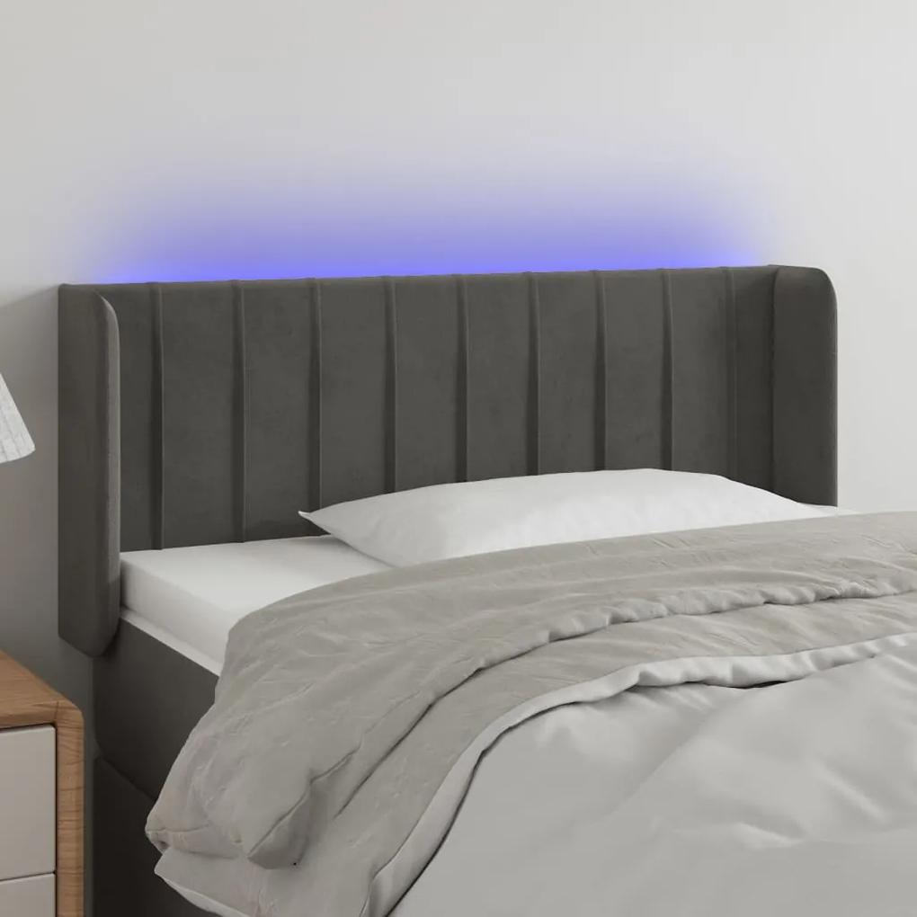 3123517 vidaXL Tăblie de pat cu LED, gri închis, 103x16x78/88 cm, catifea