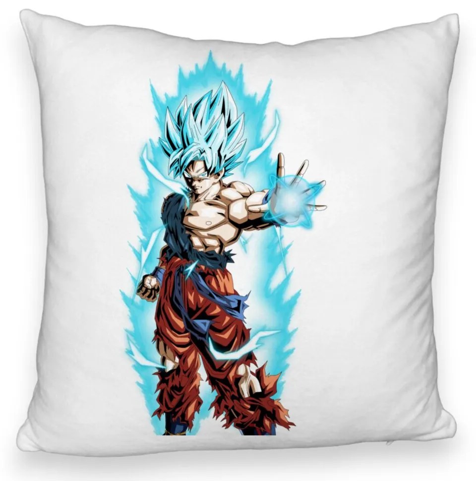 Perna Decorativa Fluffy cu Goku Vegeta Super Saiya Saiyan Dragon Ball, 40x40 cm, Alba, Husa Detasabila, Burduf