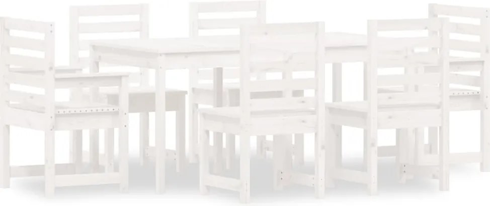 vidaXL Set cu masă de grădină, 7 piese, alb, lemn masiv de pin