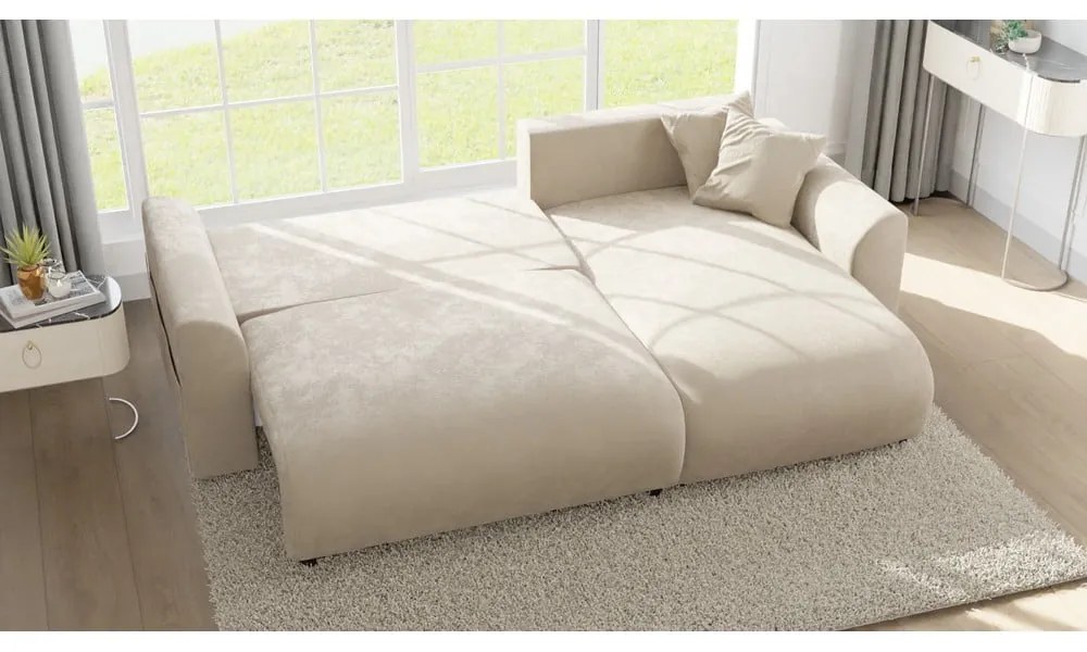 Colțar bej cu tapițerie din catifea (cu colț variabil) Lorine – Ropez