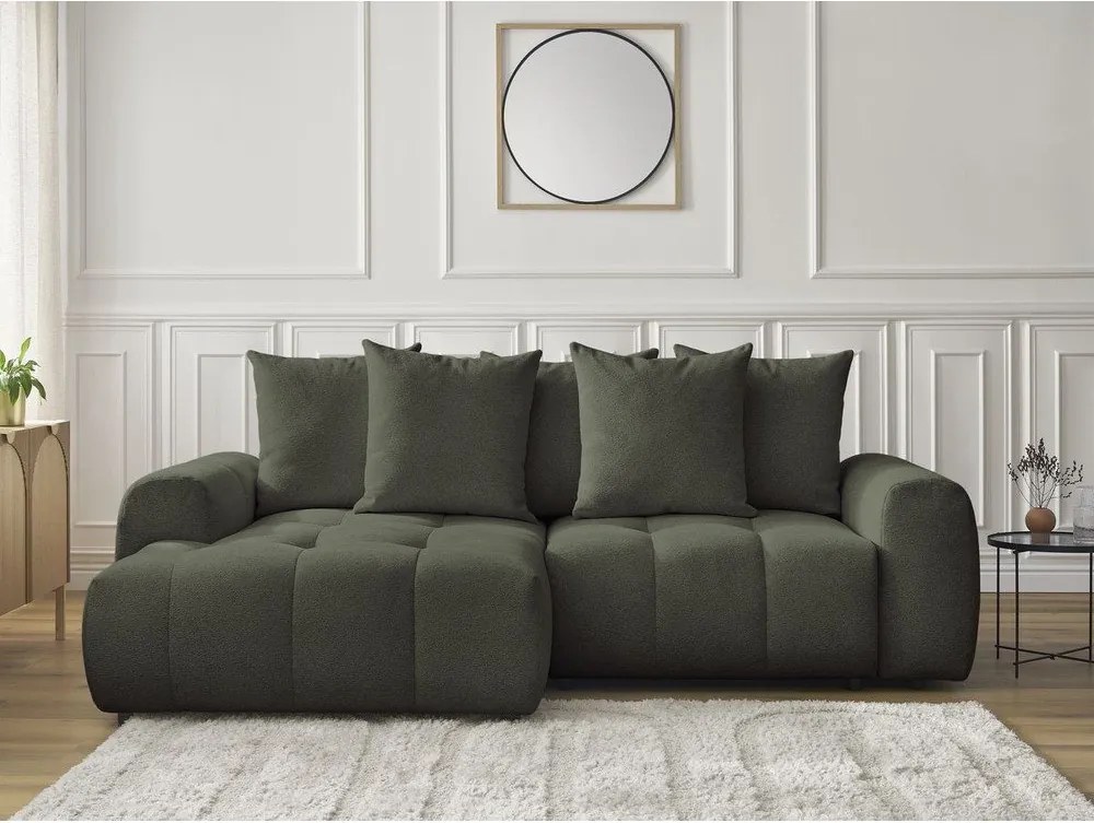 Colțar kaki extensibil/cu spațiu de depozitare cu tapițerie din chenille (cu colț pe partea stângă/cu șezlong) Roxelane – Bobochic Paris