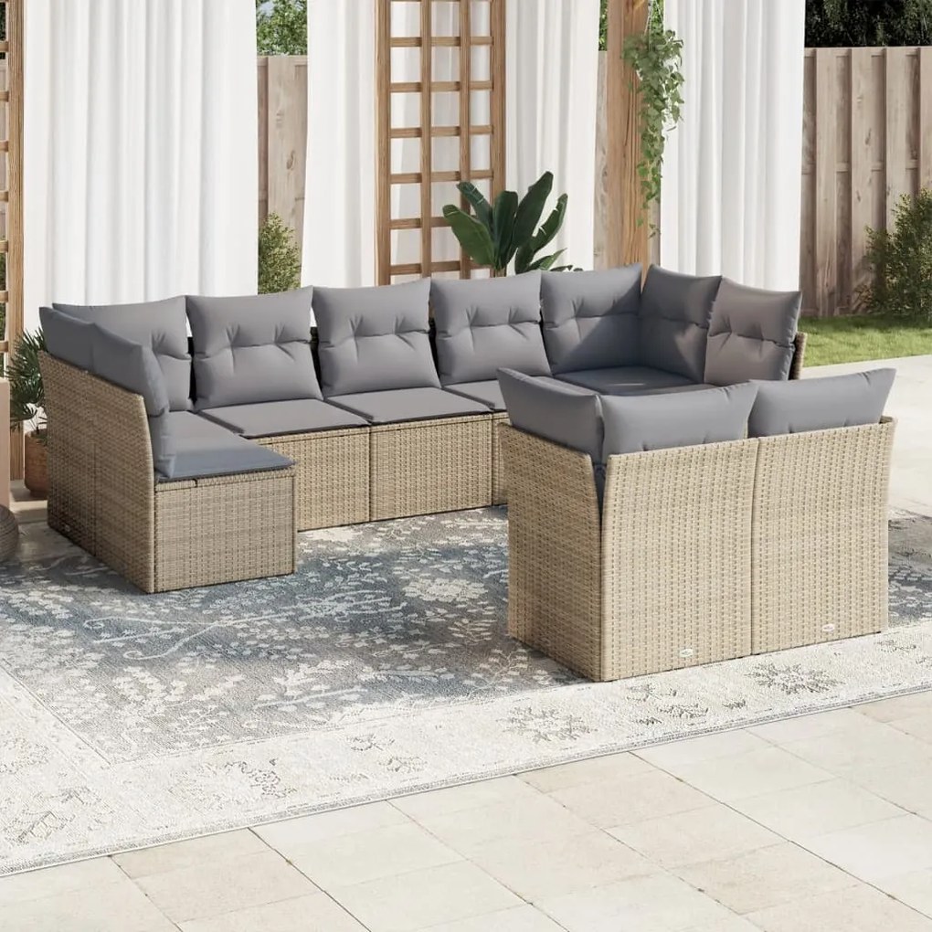 vidaXL Set canapele de grădină, 9 piese, cu perne, bej, poliratan