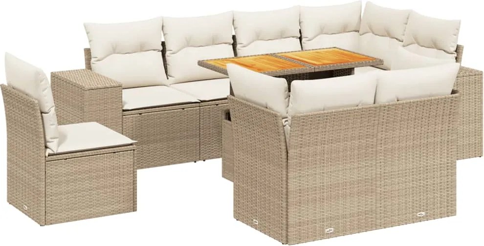 vidaXL Set canapele de grădină, 9 piese, cu perne, bej, poliratan