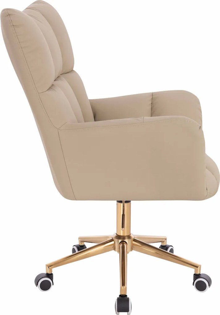 HR650K Scaun Crem Piele Ecologica Premium Soft cu Bază Aurie