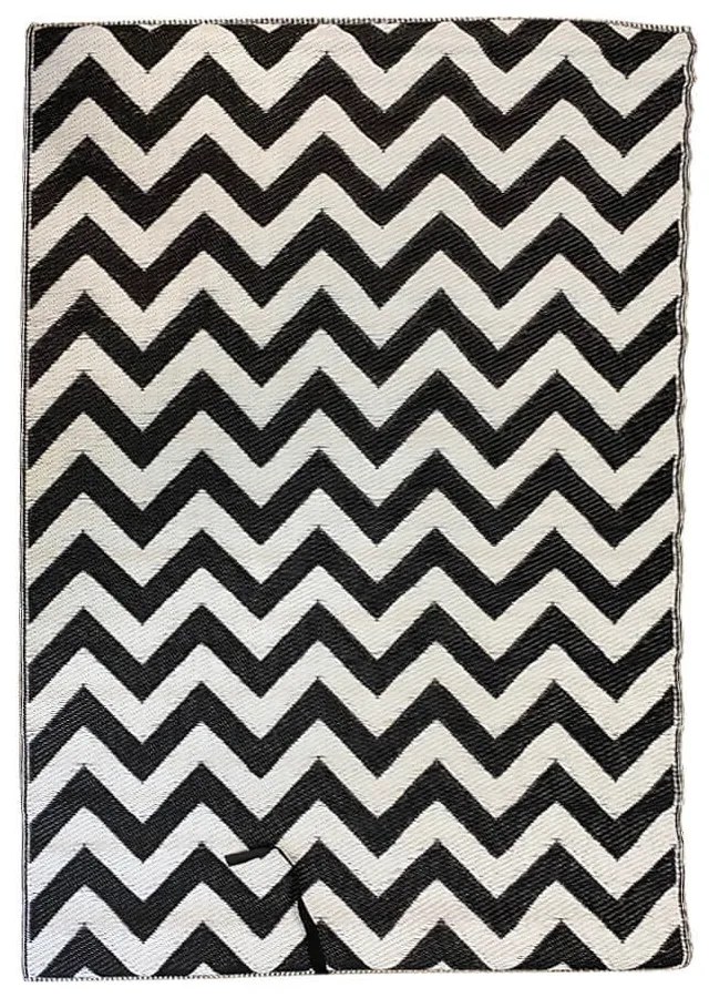 Covor de exterior, cu doua fete, 180x120 cm, alb-negru