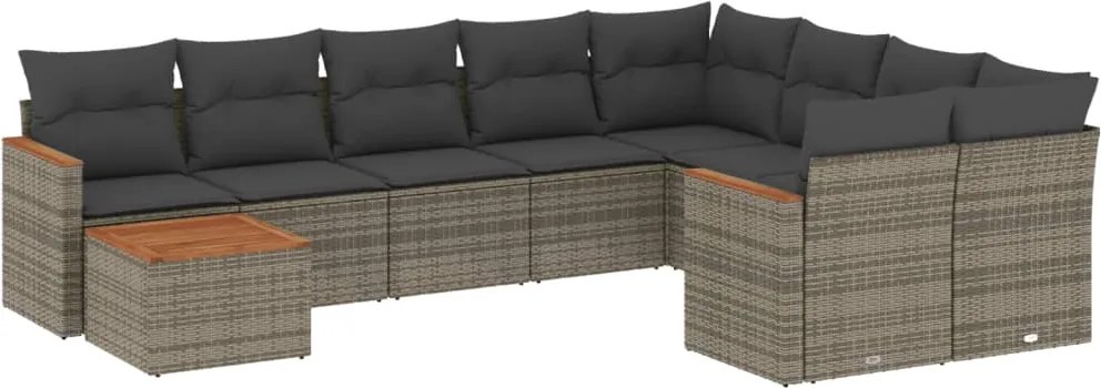 vidaXL Set mobilier de grădină cu perne, 10 piese, gri, poliratan