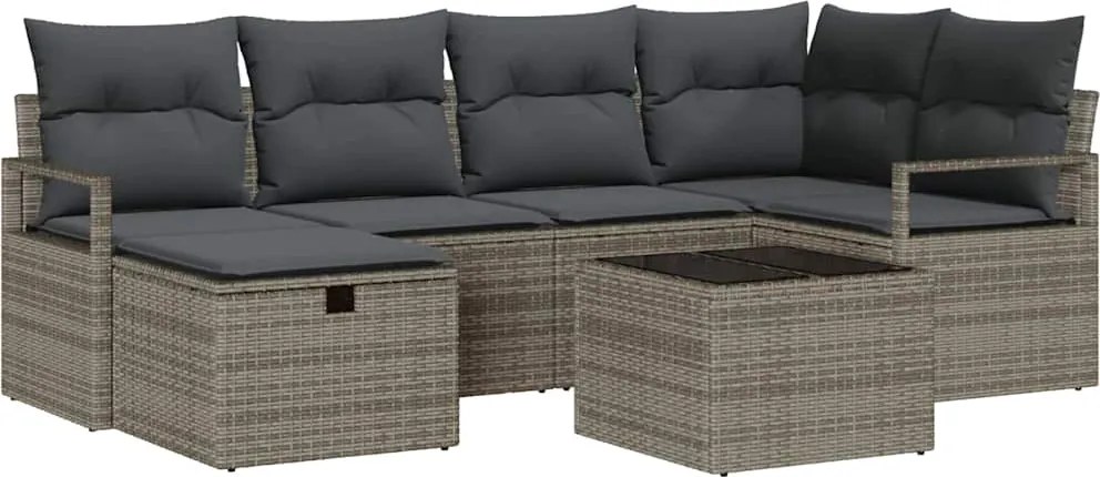vidaXL Set de canapele pentru grădină cu pernă 7 pcs Gri Rattan poli