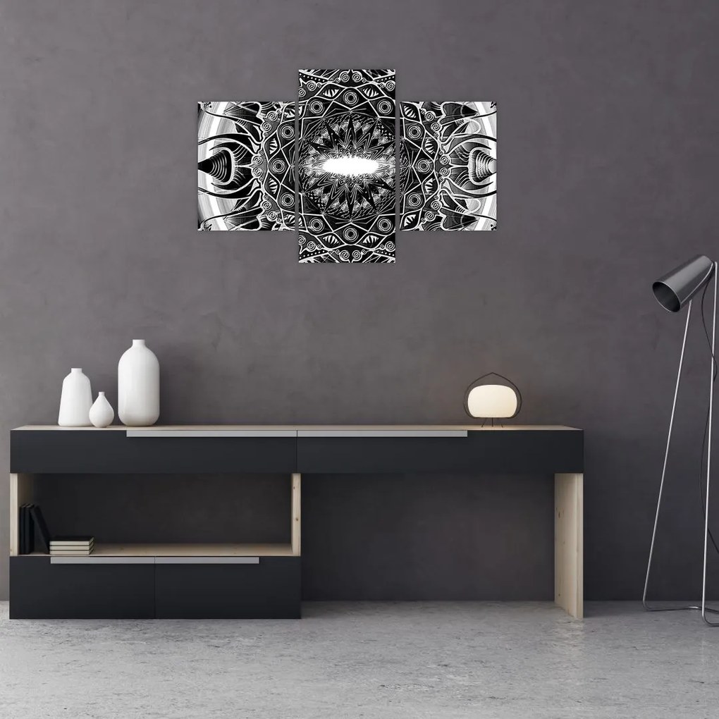 Tablou cu ornamente alb negre (90x60 cm)
