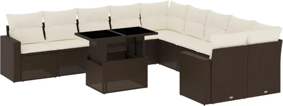 vidaXL Set canapele de grădină cu perne, 11 piese, maro, poliratan
