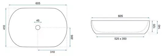 Lavoar pe blat Rea Cleo oval finisaj negru lucios 60 cm