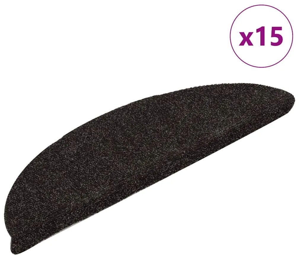 vidaXL Covorașe pentru scări autoadezive, 15 buc., 56x17x3 cm, maro închis, semirotunde
