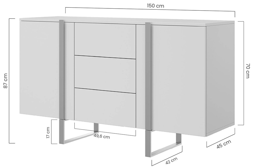 Comodă Verica 150 cm cu două uși și sertare - stejar biscuiți / picioare negre