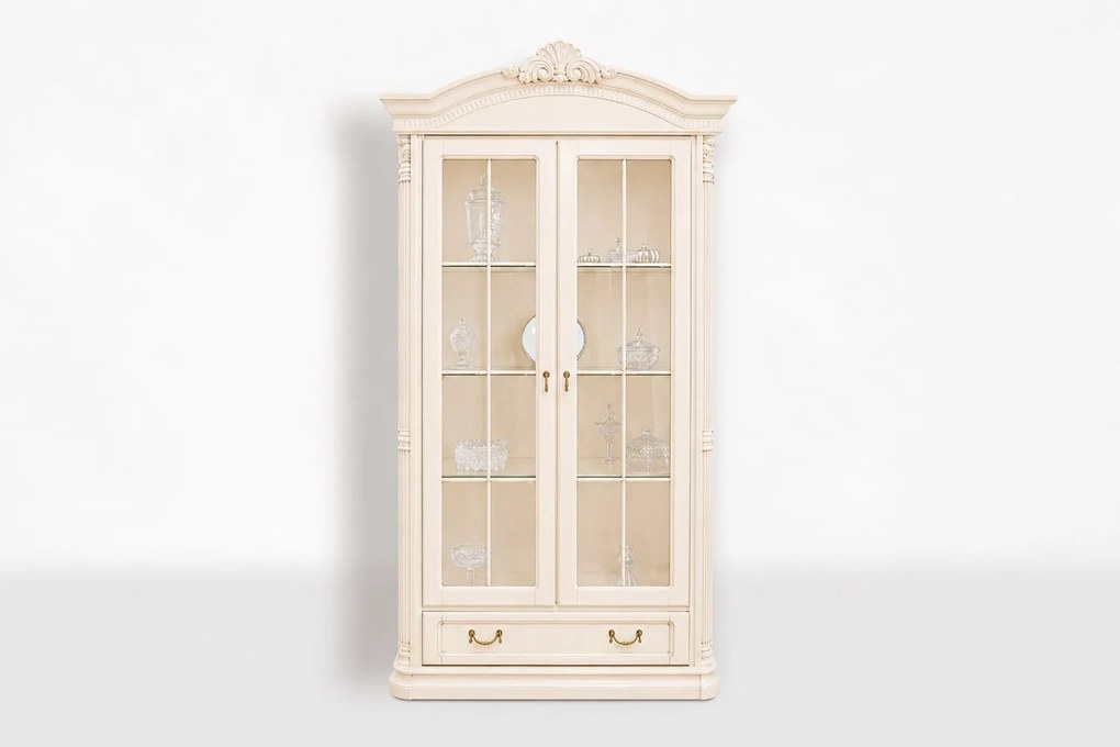 Vitrină lemn masiv Briston 2 Usi, 123 × 44.5 × 218 cm