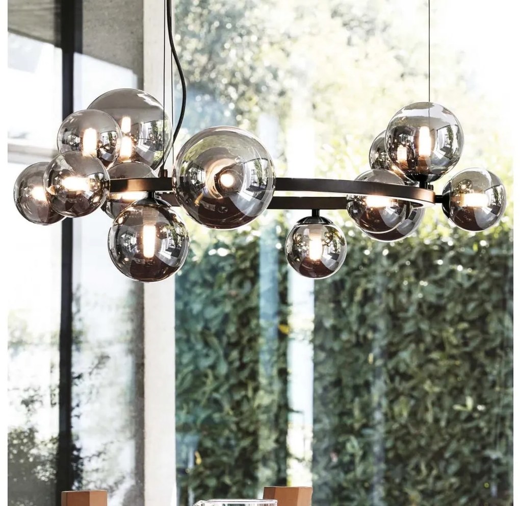 Ideal Lux - Lustru LED suspendat pe cablu PERLAGE 14xG9/3W/230V, diam. 85 cm, negru/fumuriu