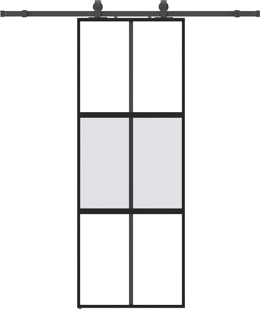 vidaXL Ușă glisantă cu set feronerie neagră 76x205cm sticlă securizată
