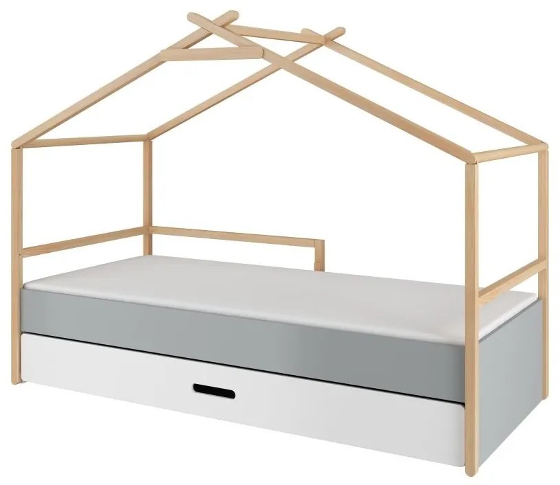 Pat copii Teepee alb/pin/gri 90x200 cm