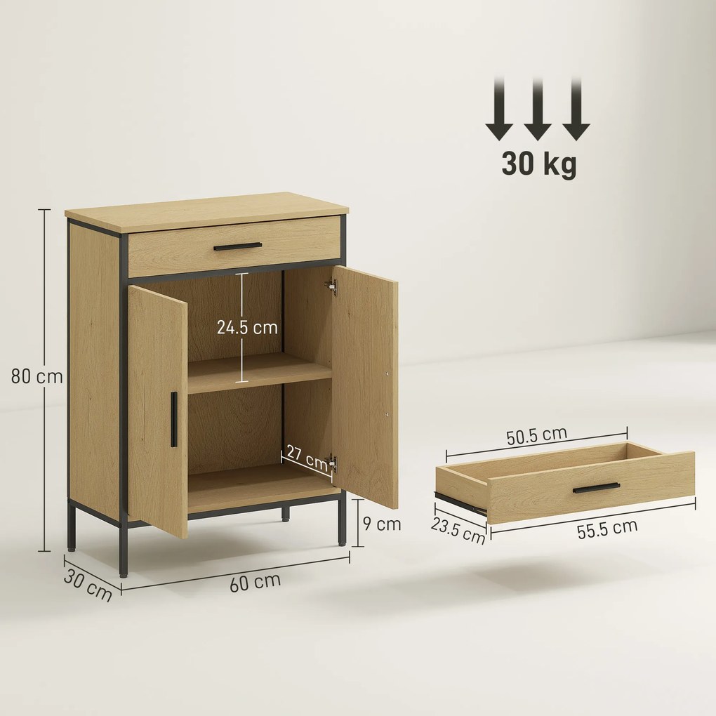 HOMCOM Mobilier de baie cu sertar, dulap cu ușă, raft reglabil și balamale cu închidere, 60 x 30 x 80 cm, stejar | Aosom Romania