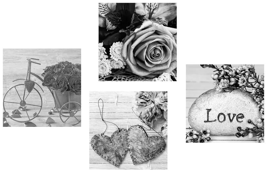 Set tablouri natura moartă în alb-negru cu inscripție Love
