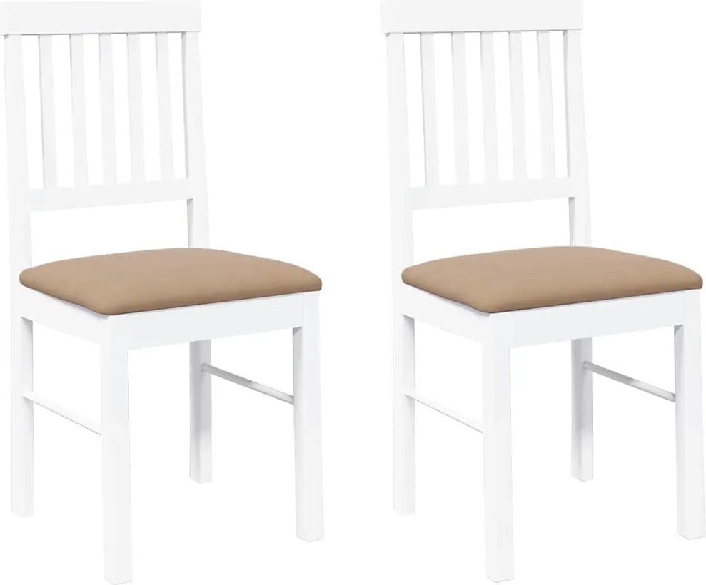 vidaXL Scaune de sufragerie cu perne 2 buc cauciuc din lemn masiv alb