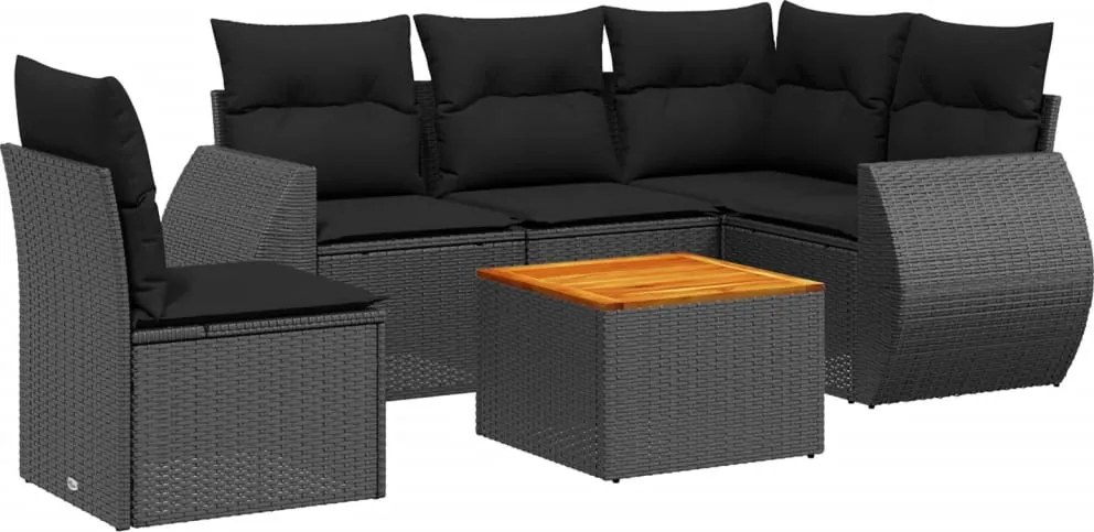 vidaXL Set mobilier de grădină cu perne, 6 piese, negru, poliratan