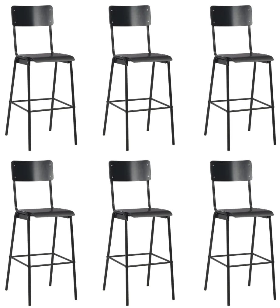 vidaXL Scaune de bar, 6 buc., negru, placaj solid, oțel
