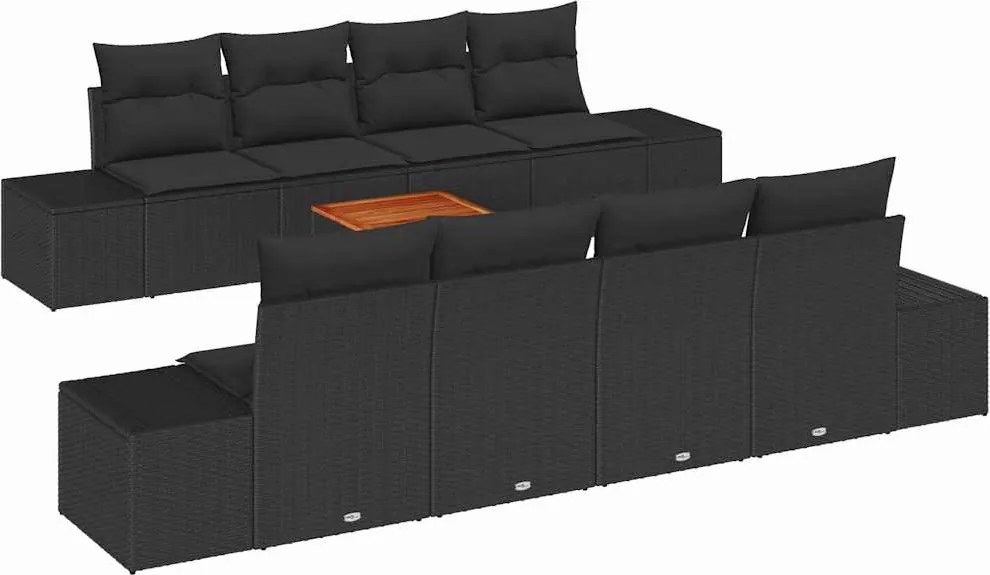 vidaXL Set de canapele pentru grădină cu pernă 9 pcs Negru poliratan