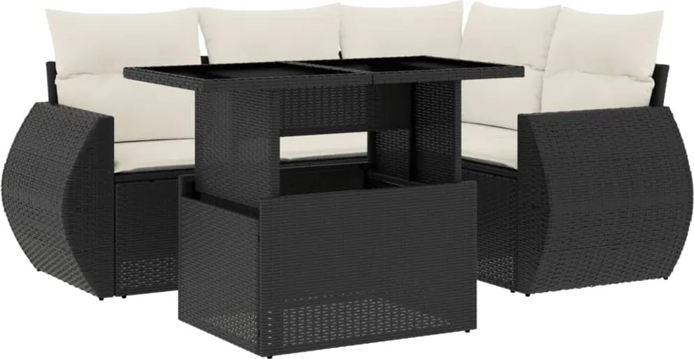 vidaXL Set mobilier de grădină cu perne, 5 piese, negru, poliratan