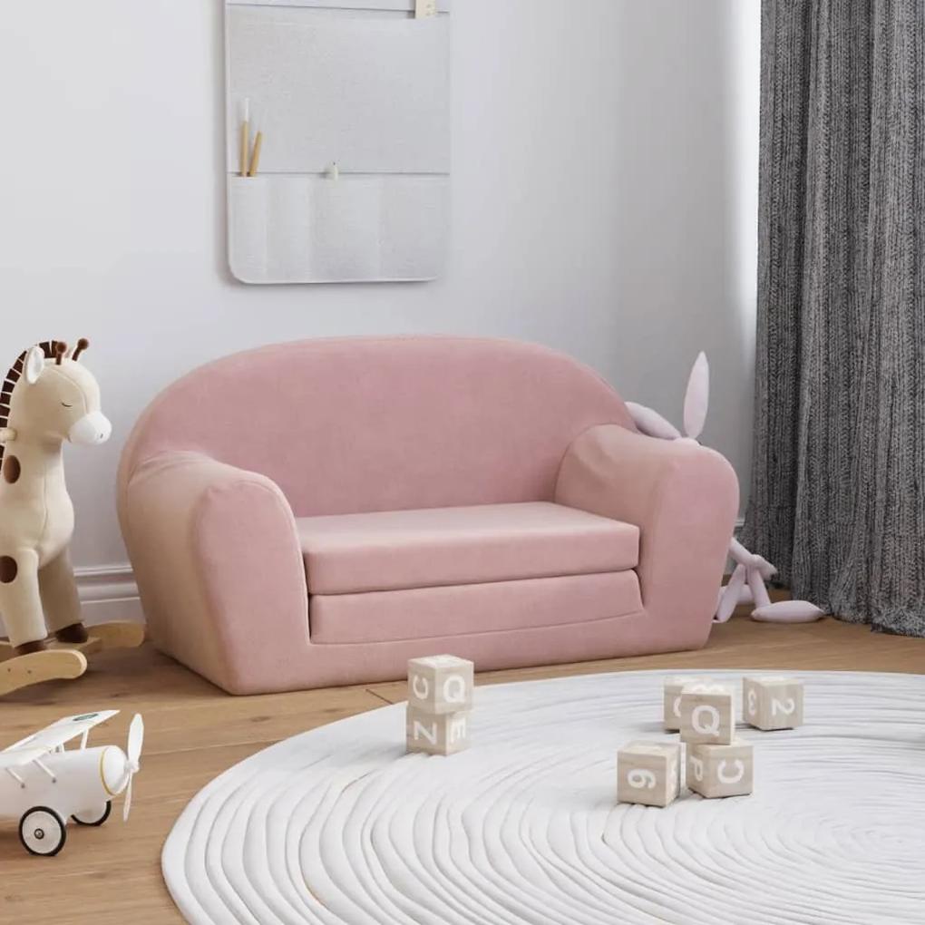Canapea extensibila pentru copii cu 2 locuri, roz, plus moale