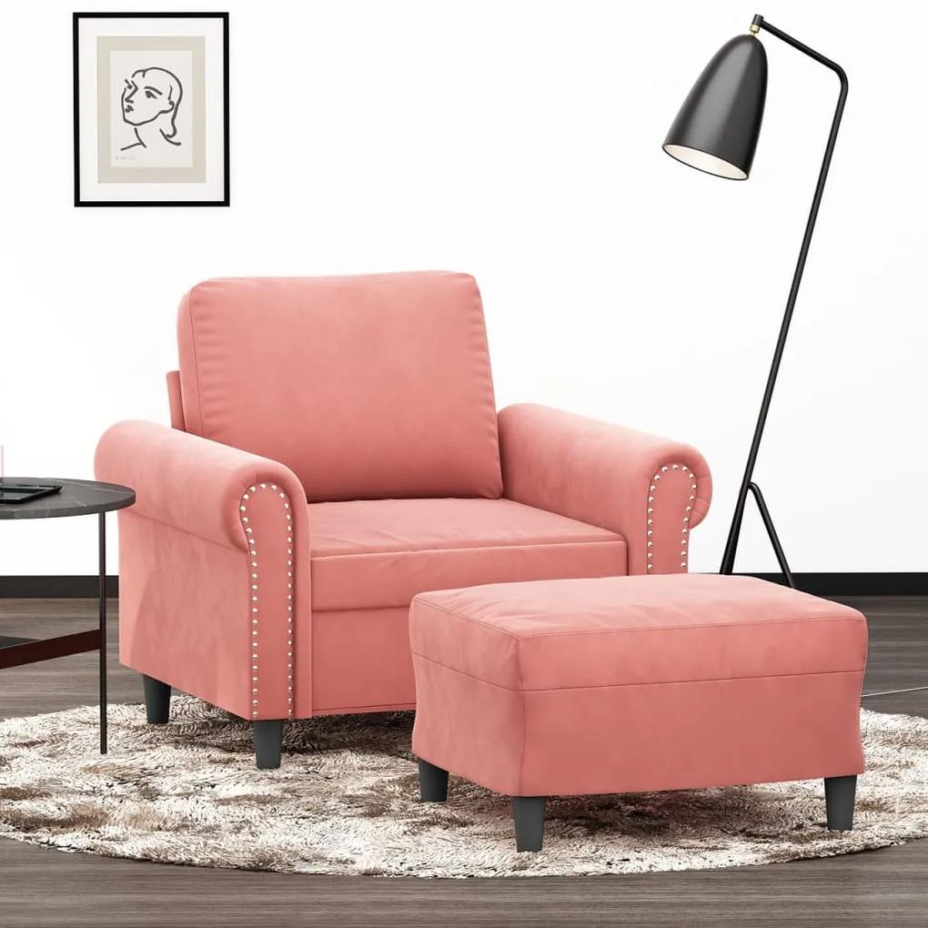 3153626 vidaXL Fotoliu canapea cu taburet, roz, 60 cm, catifea