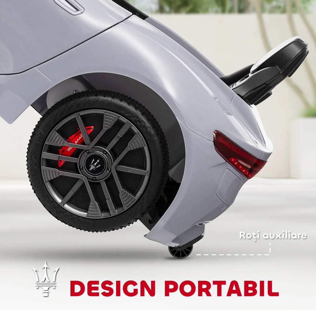 AIYAPLAY Mașină Electrică pentru Copii 3-5 Ani cu 2 Motoare, Telecomandă și Muzică, 98x59x43 cm, Gri | Aosom Romania