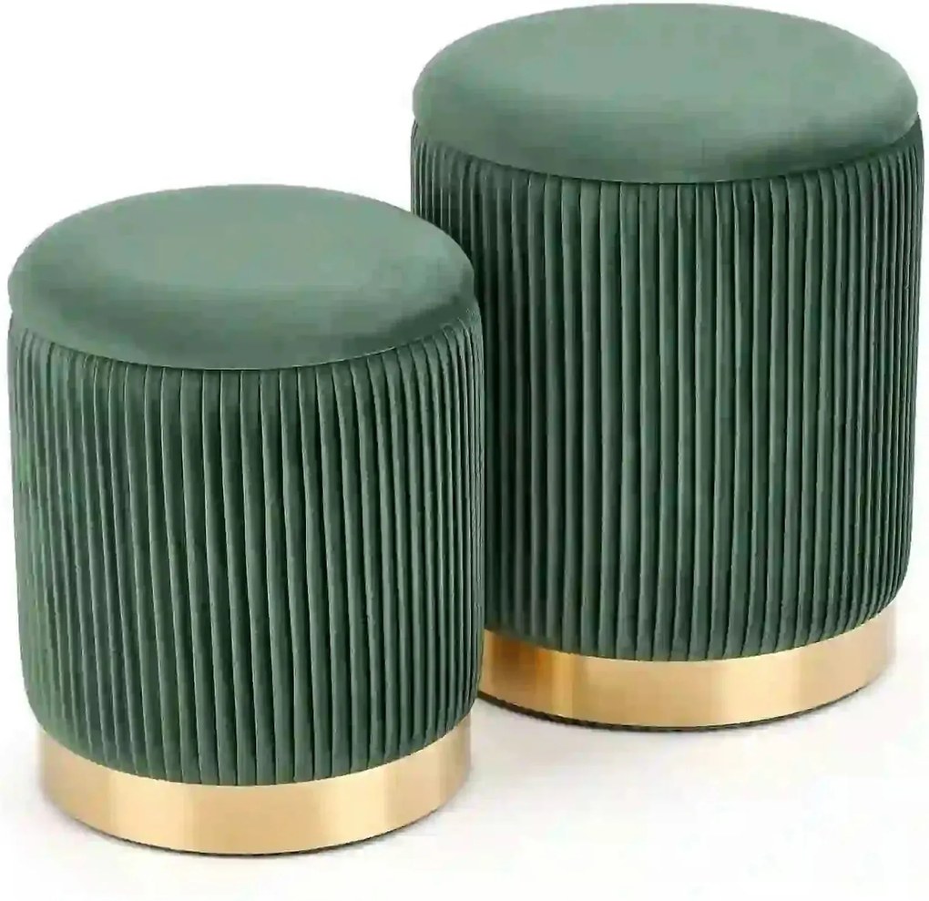 Set 2 tabureti MONTY, stofa catifelata, verde inchis, cu spatiu depozi
