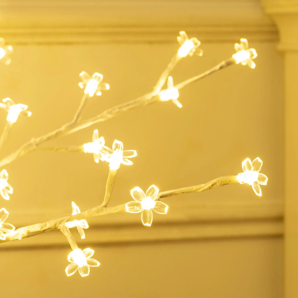 HOMCOM Copac artificial, copac artificial cu flori de cireș, cu 120 LED-uri, 3 trepte de luminozitate, alb-cald, scoarță realistă, 21 x 21 x 150 cm | Aosom Romania