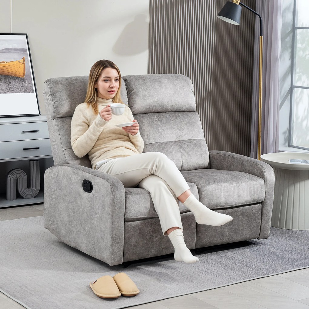 HOMCOM Fotoliu dublu, Fotoliu de relaxare cu spătar dublu reglabil și suport pentru picioare, pentru Living, Captușeală din Material Textil, Gri | Aosom Romania