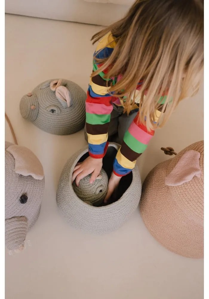 Coș de jucării pentru copii gri deschis din material textil ø 15x15 cm Mini Henry the Hippo – Lorena Canals