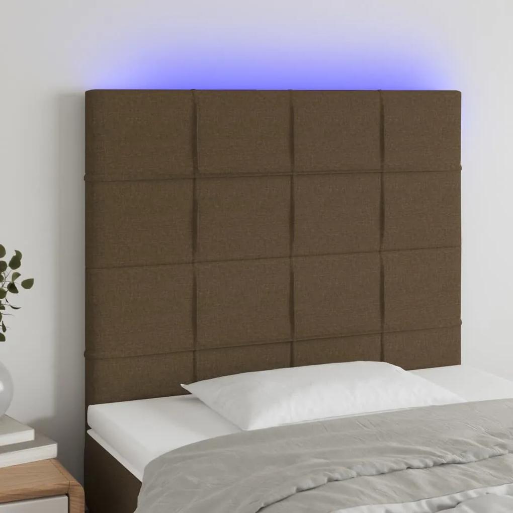 3122401 vidaXL Tăblie de pat cu LED, maro închis, 80x5x118/128 cm, textil
