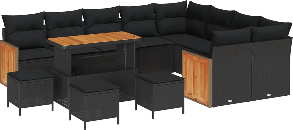 vidaXL Set de canapele pentru grădină cu pernă 14 pcs Negru poliratan