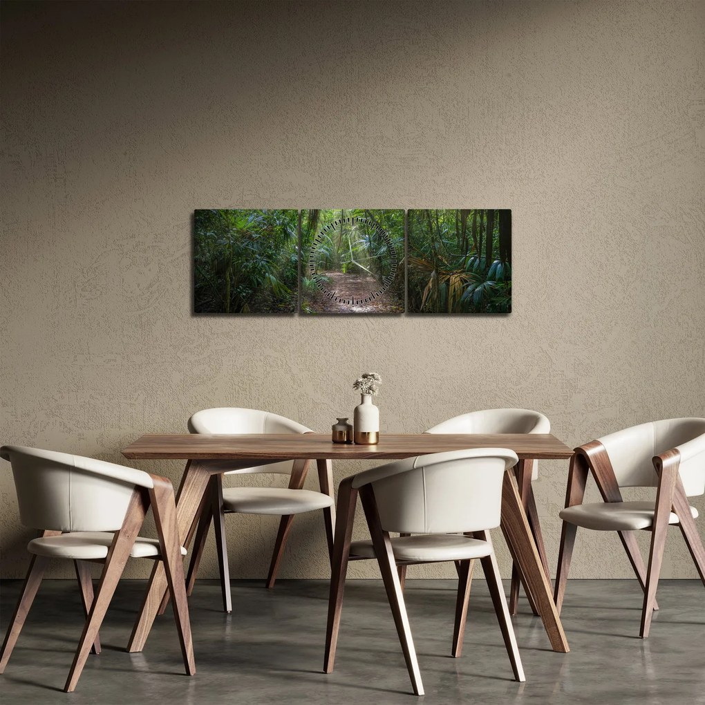 Tablou - Razele solare în junglă (cu ceas) (90x30 cm)