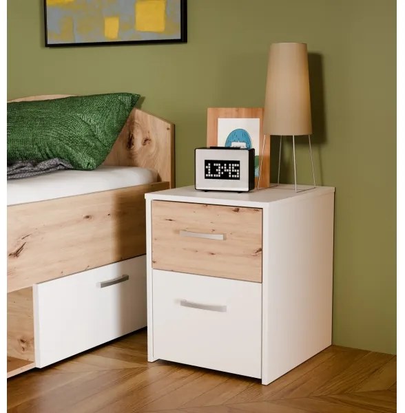 Noptieră URO, stejar artisan/alb