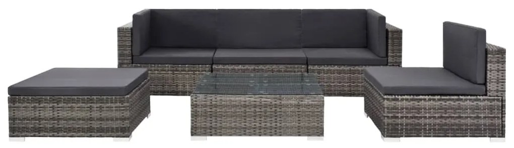 44607 vidaXL Set mobilier de grădină cu perne, 6 piese, gri, poliratan