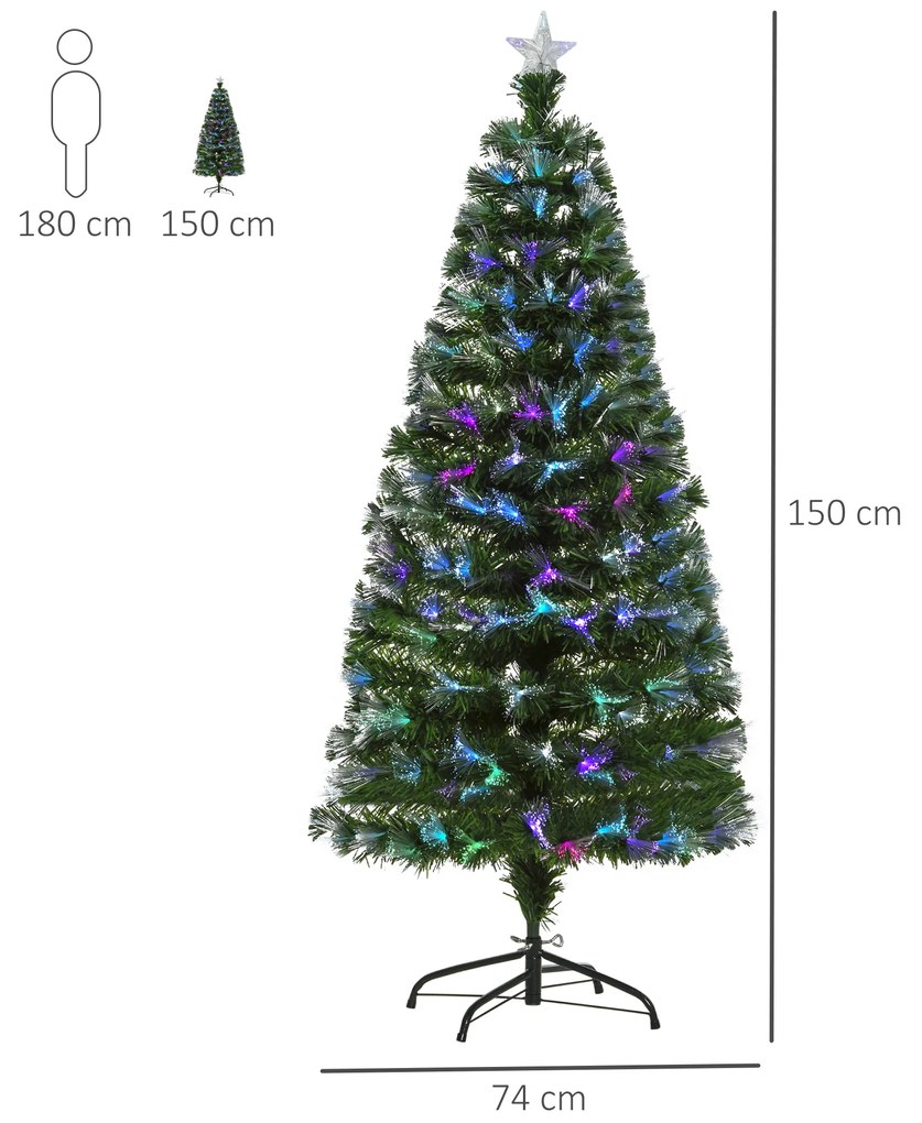 Brad de Craciun artificial 150cm, decoratiuni cu ace argintii si fructe de padure rosii, brad verde HOMCOM | Aosom RO