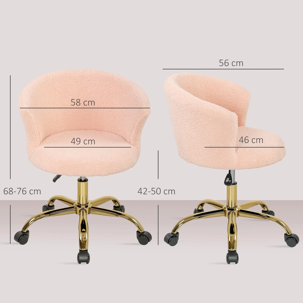 Vinsetto Fotoliu de birou, fotoliu ergonomic reglabil în înălțime, șezut rotativ, picior din oțel, roz | Aosom Romania
