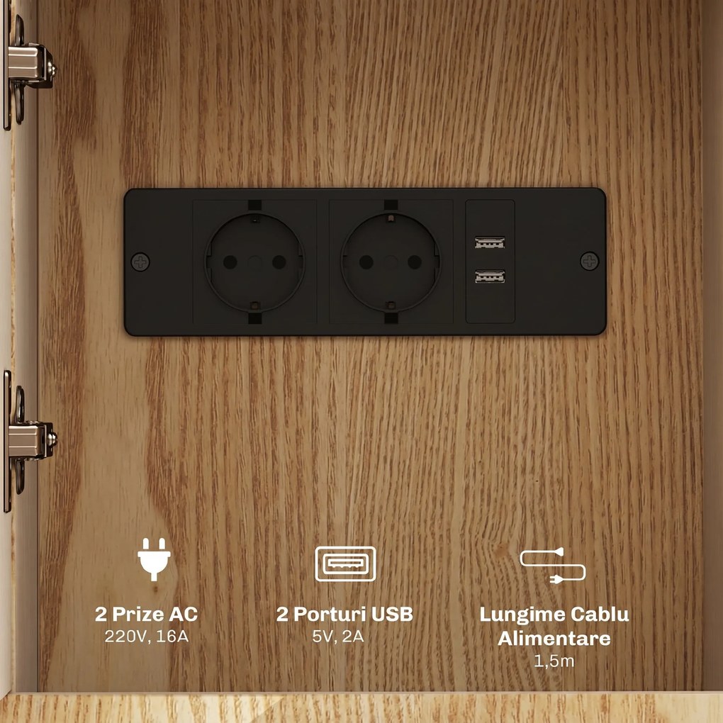 HOMCOM Măsuță de Sufragerie cu 2 Prize CA, Porturi USB, Raft Rabatabil și Raft Deschis, 30x60x60,5 cm, Natural | Aosom Romania