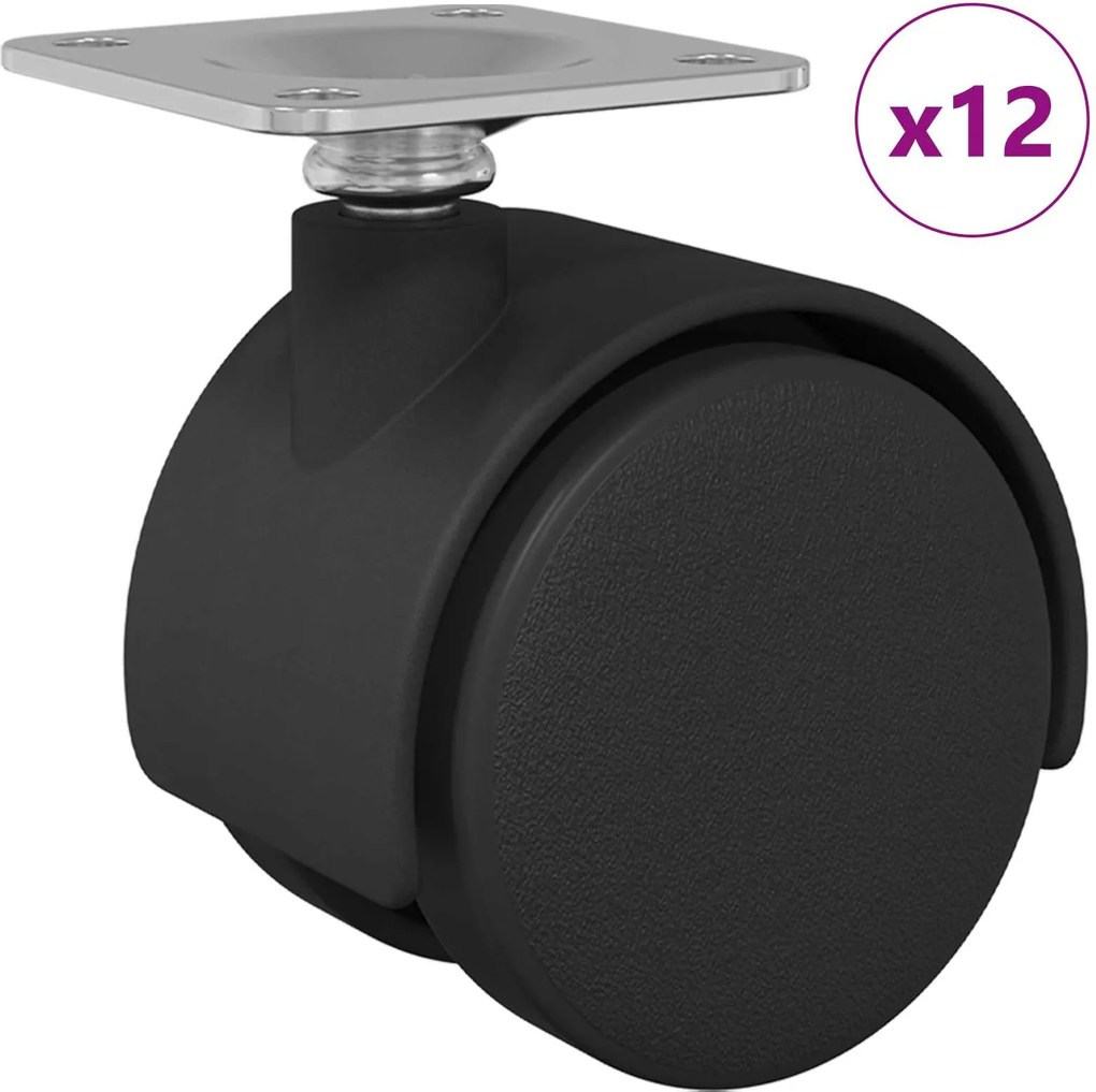 vidaXL Roată pivotantă 12 pcs Negru 39,5 x 39,5 x 37,8 mm Fier și PP