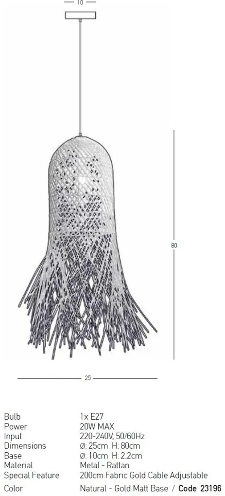 Lustra/Pendul ratan natural boho style Selby