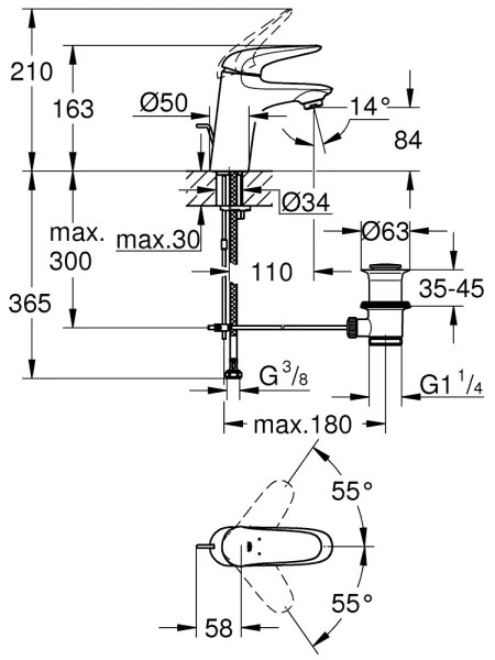 GROHE 23707003 - Baterie pentru lavoar EUROSTYLE, 163 mm, crom lucios