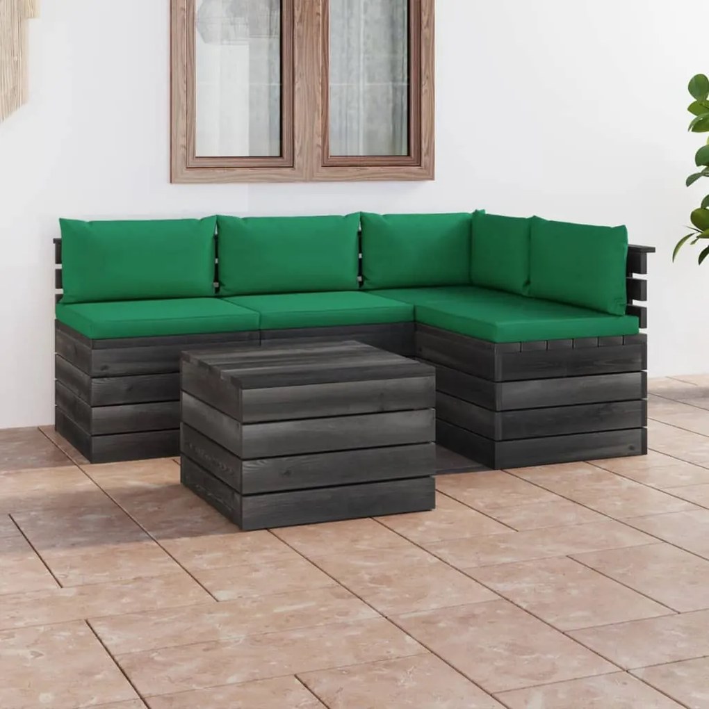 Set mobilier gradina paleti cu perne, 5 piese, lemn masiv pin