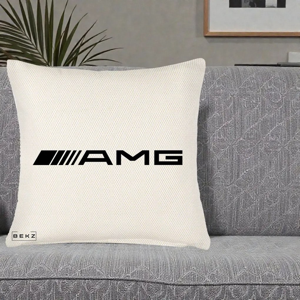Perna Personalizata cu emblema Mercedes-AMG, 40x40 cm, Crem Reliefat, Husa Detasabila, Perna Inclusa, BEKZ®