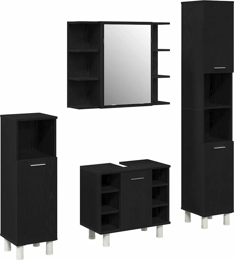 vidaXL Set de mobilier pentru baie 4 pcs Negru 30 x 30 x 179,5 cm